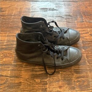 Black Leather Converse High-Top Sneakers